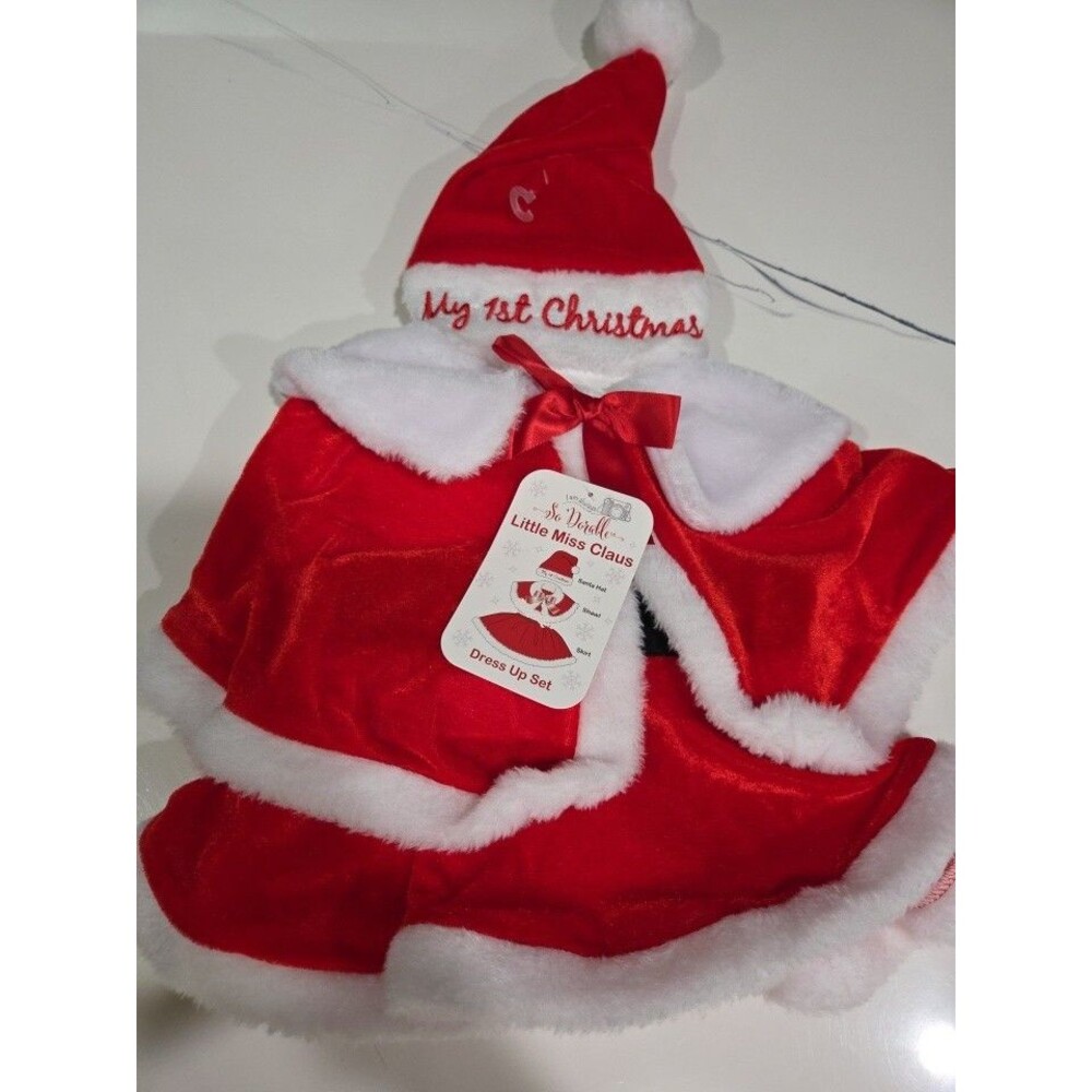 So Dorable 3 Pc Little Miss Claus My 1st Christmas Hat Shawl Skirt Set 0-12M B9